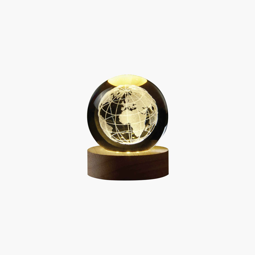 Earth Crystal-Effect Globe LED Light with Wooden Base
