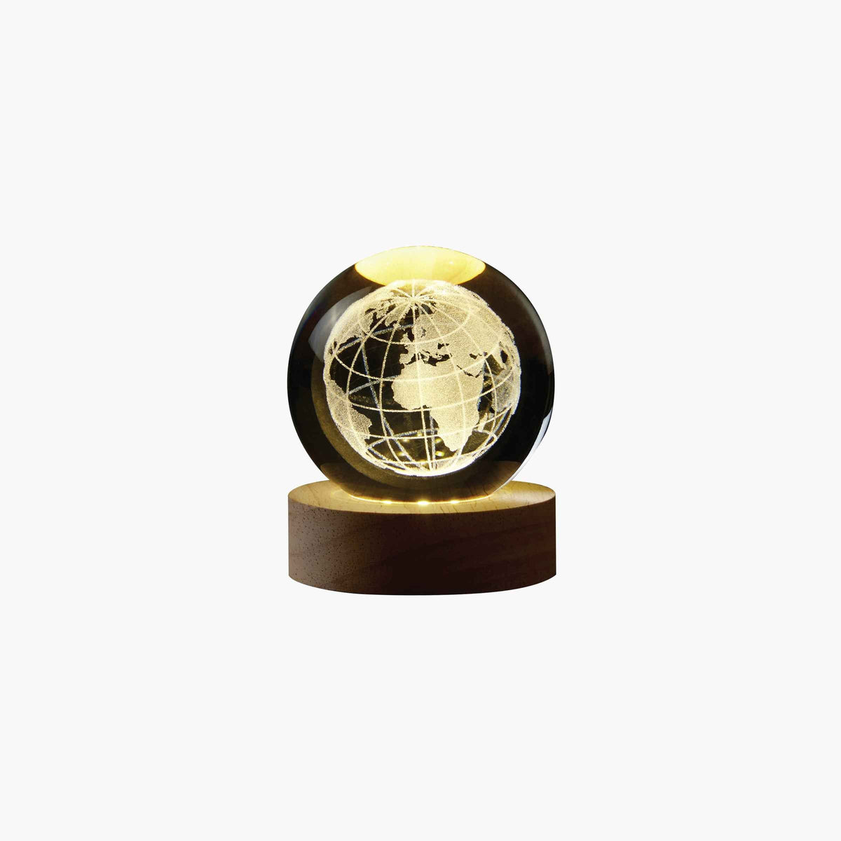 Earth Crystal-Effect Globe LED Light with Wooden Base