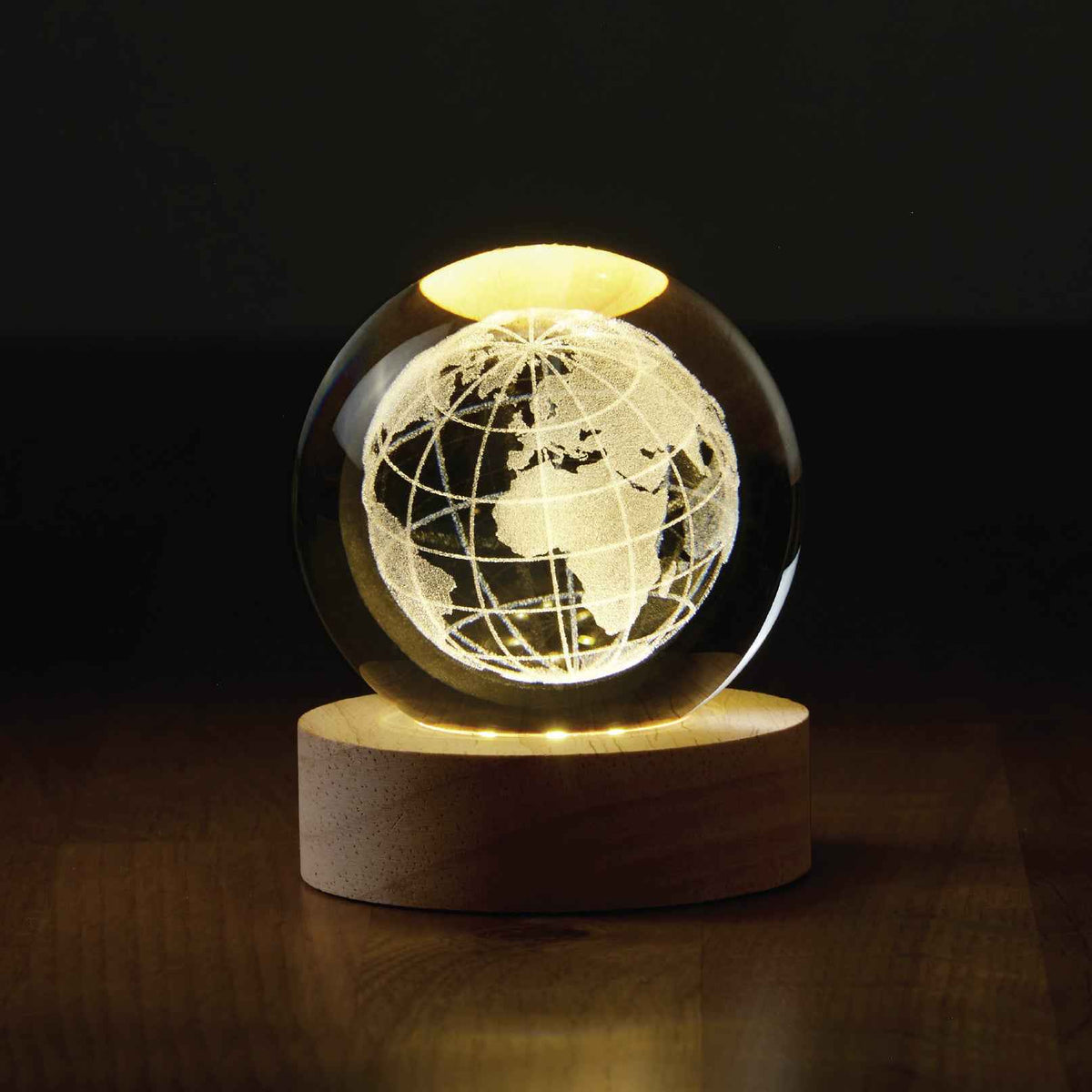 Earth Crystal-Effect Globe LED Light with Wooden Base
