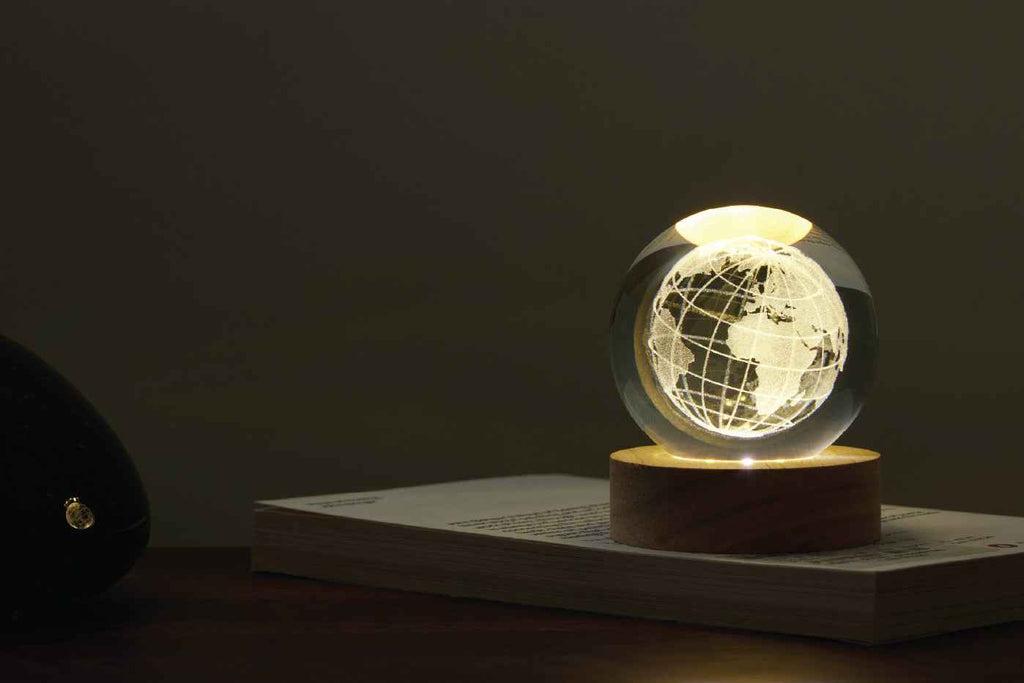 Earth Crystal-Effect Globe LED Light with Wooden Base