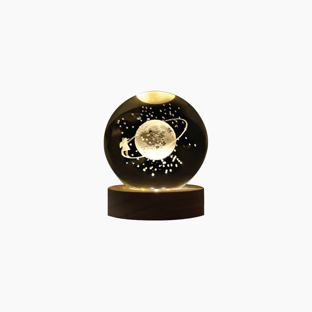 Saturn-Themed Globe LED Light with Wooden Base