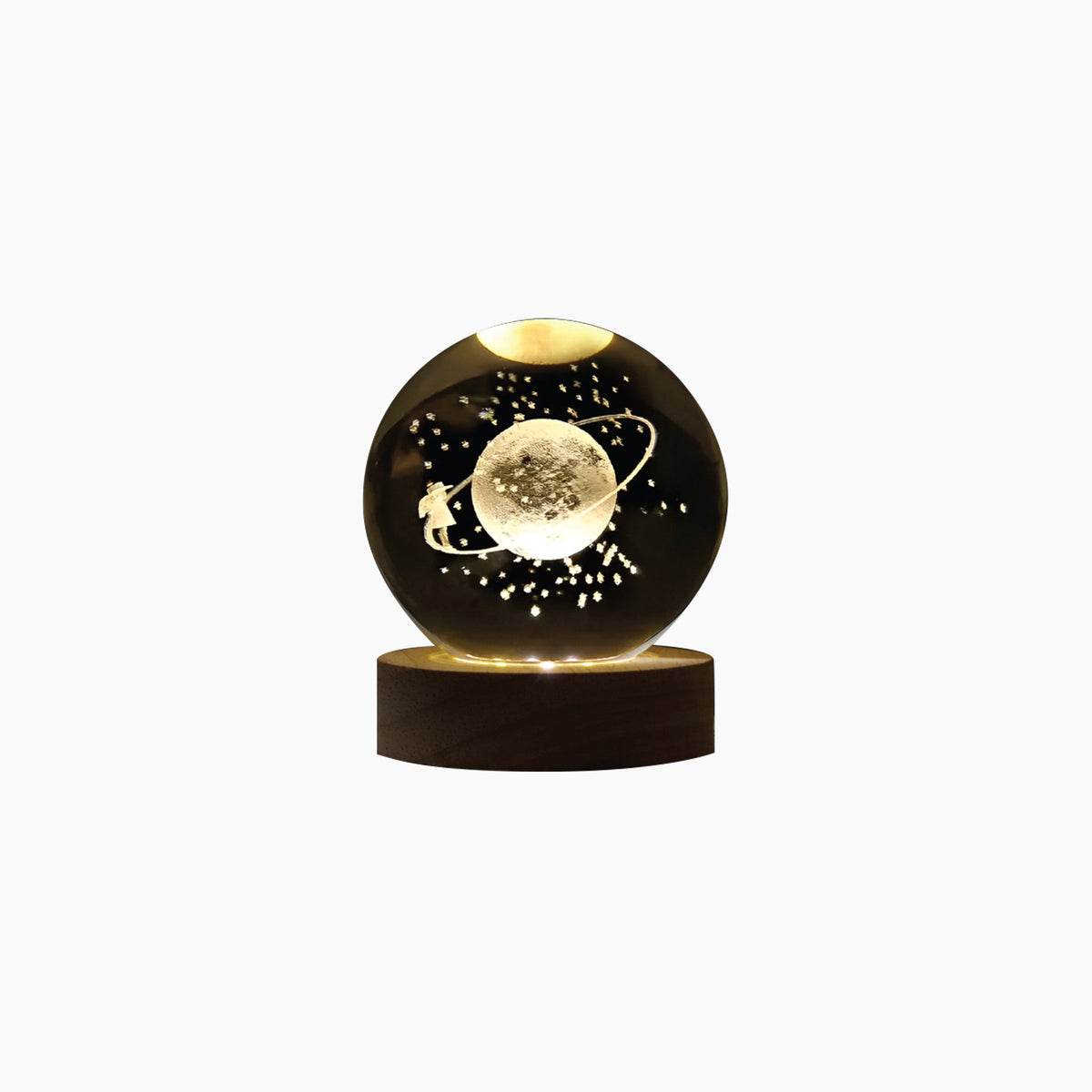 Saturn-Themed Globe LED Light with Wooden Base
