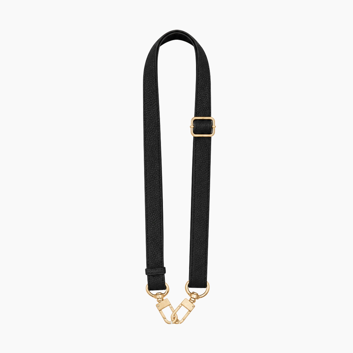 Adjustable Faux-Leather Crossbody Phone Strap – Black & Gold-Tone