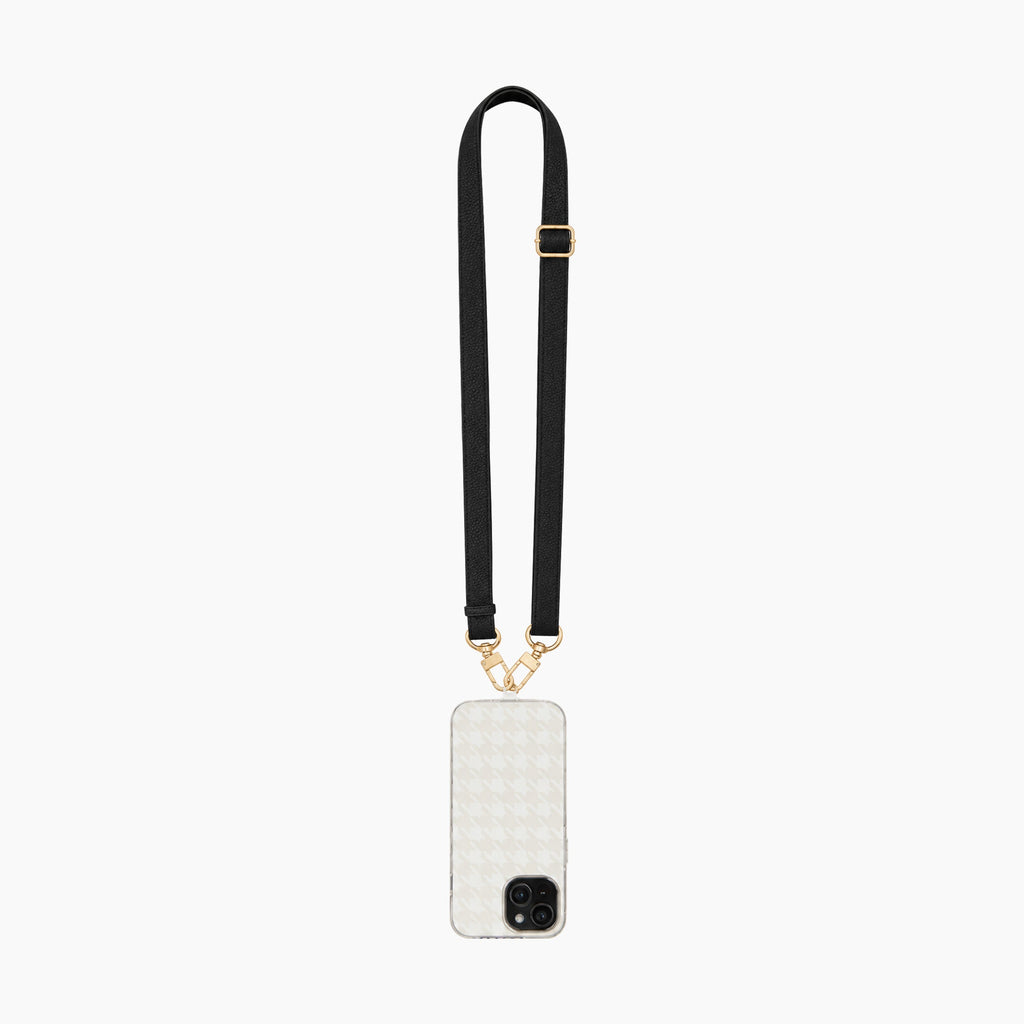 Adjustable Faux-Leather Crossbody Phone Strap – Black & Gold-Tone