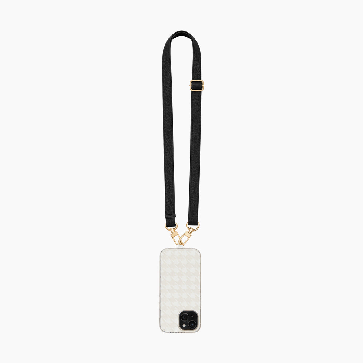 Adjustable Faux-Leather Crossbody Phone Strap – Black & Gold-Tone