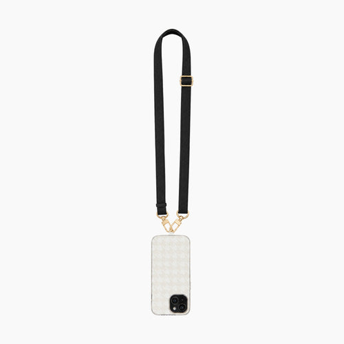 Adjustable Faux-Leather Crossbody Phone Strap – Black & Gold-Tone