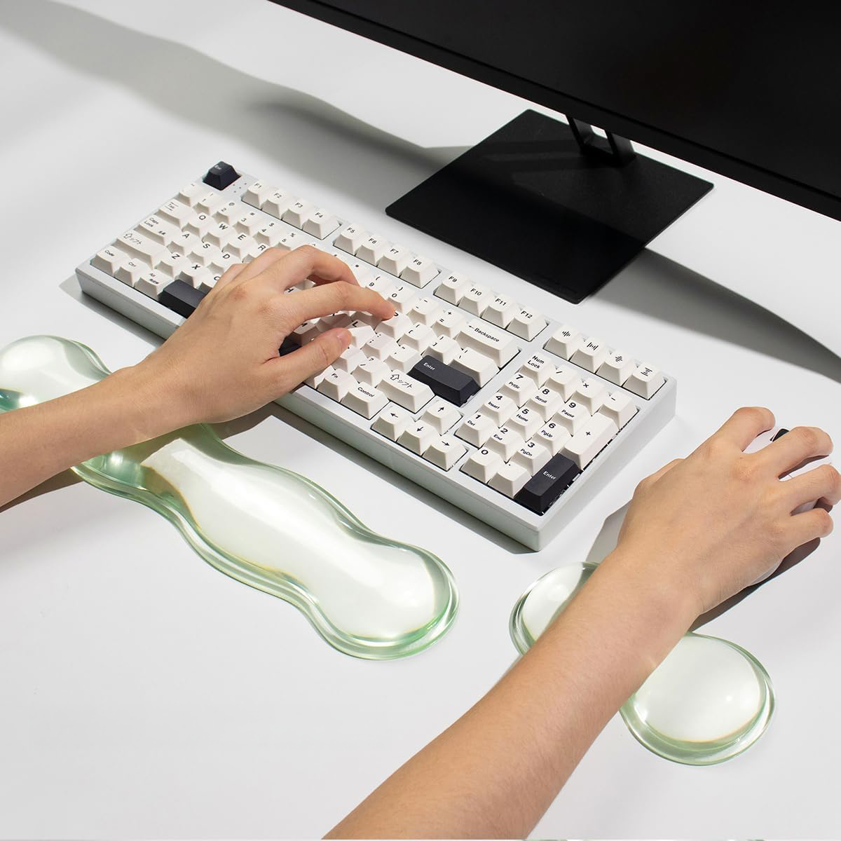 Wavy Transparent Gel Keyboard & Mouse Wrist Rest Set