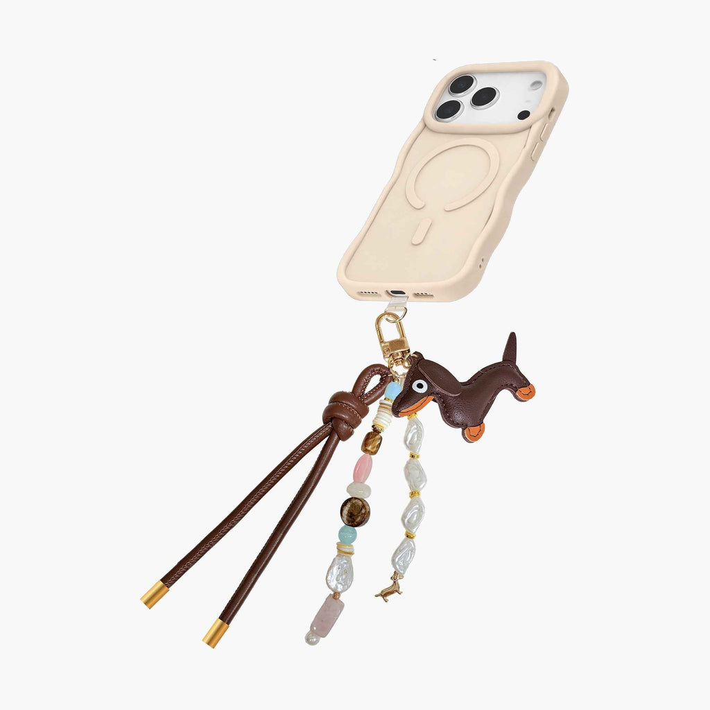 Dachshund Beaded Phone Charm with Attachment Plate & Hook
