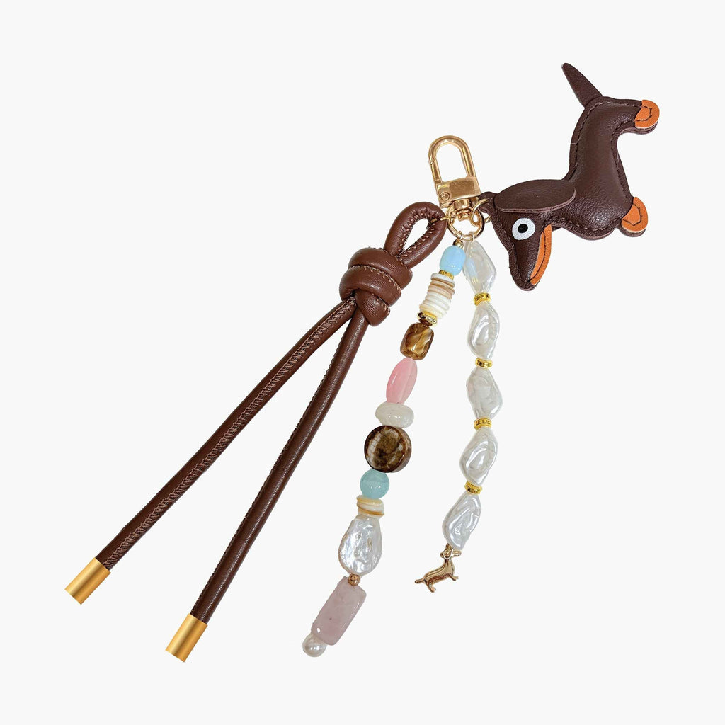 Dachshund Beaded Phone Charm with Attachment Plate & Hook