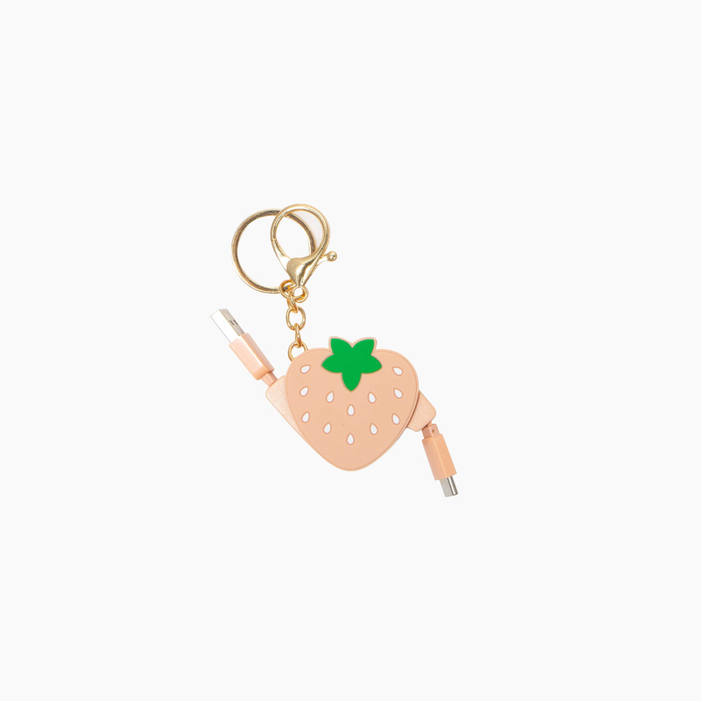 Strawberry Keyring Retractable USB-A to USB-C Cable