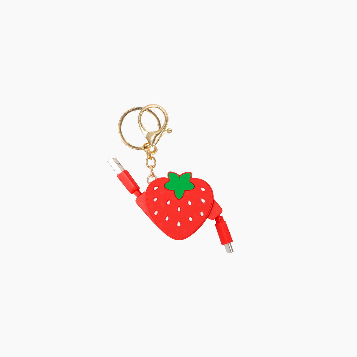 Strawberry Keyring Retractable USB-A to USB-C Cable