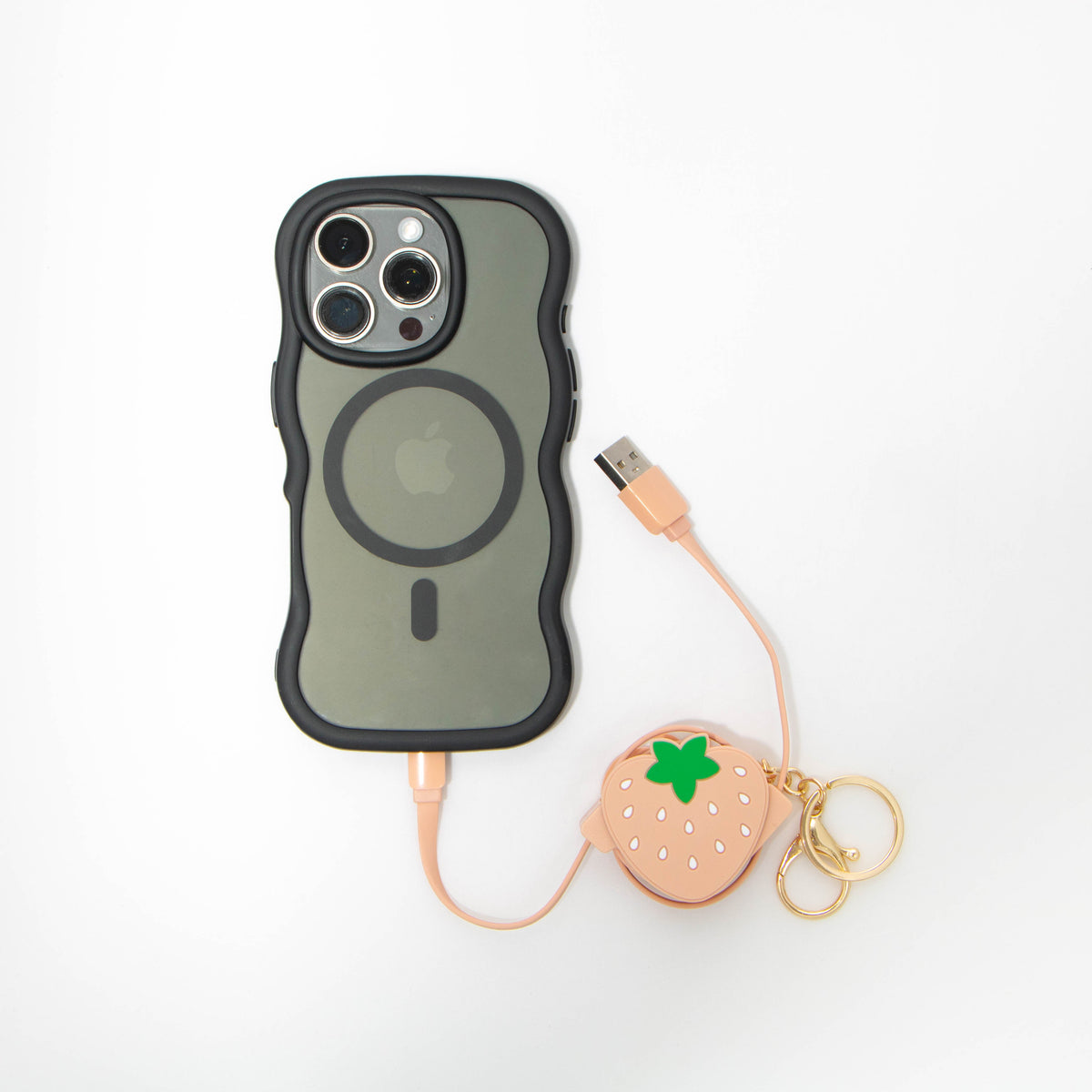 Strawberry Keyring Retractable USB-A to USB-C Cable