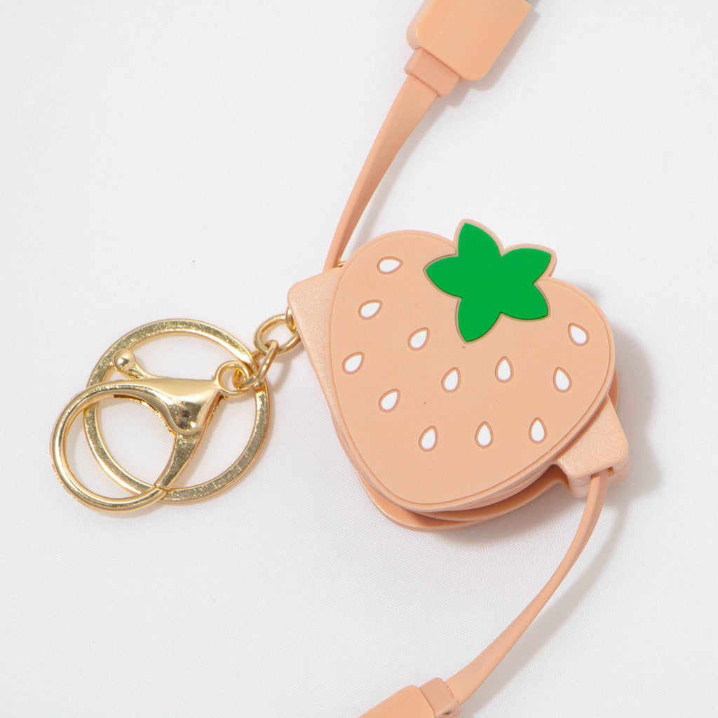 Strawberry Keyring Retractable USB-A to USB-C Cable