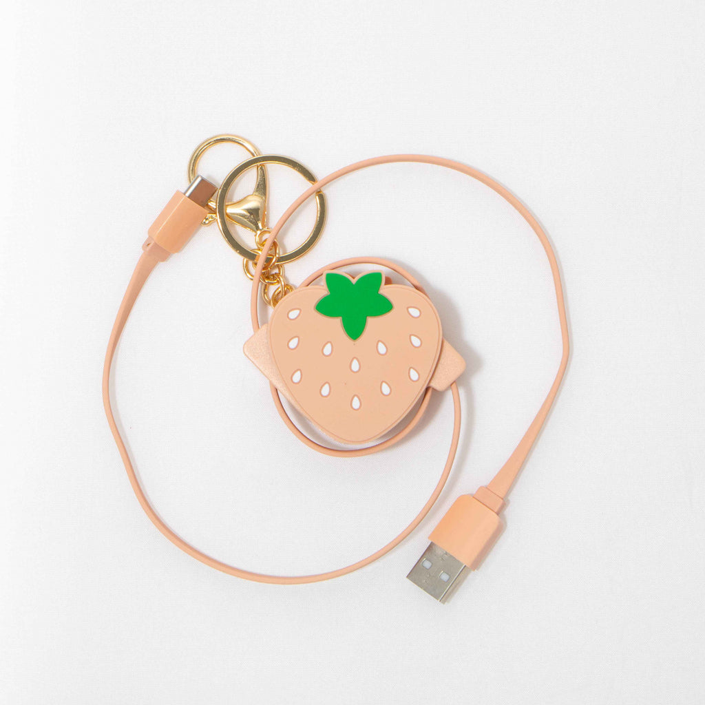 Strawberry Keyring Retractable USB-A to USB-C Cable