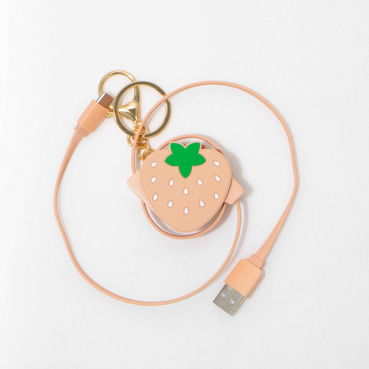 Strawberry Keyring Retractable USB-A to USB-C Cable