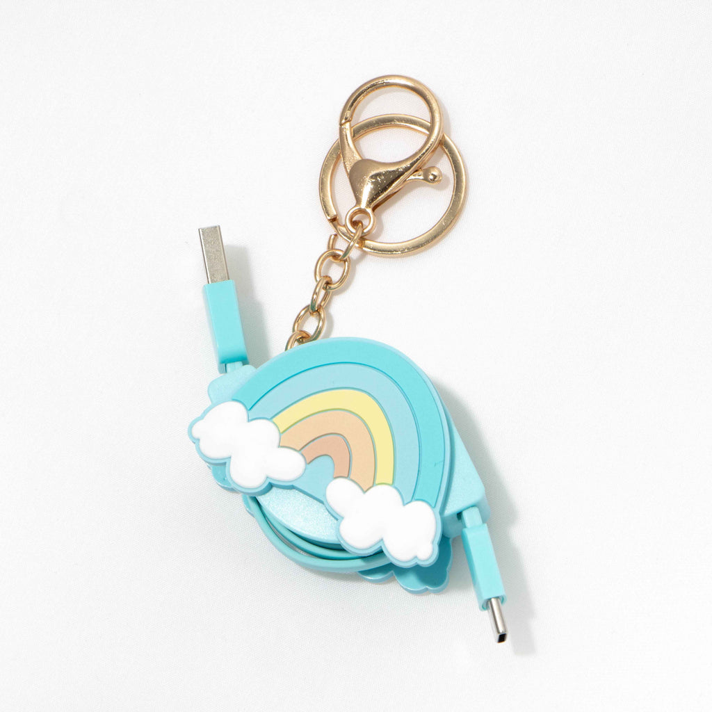Rainbow Keyring Retractable USB-A to USB-C Cable