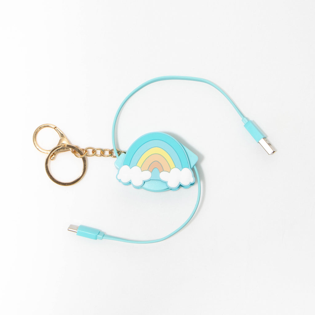 Rainbow Keyring Retractable USB-A to USB-C Cable