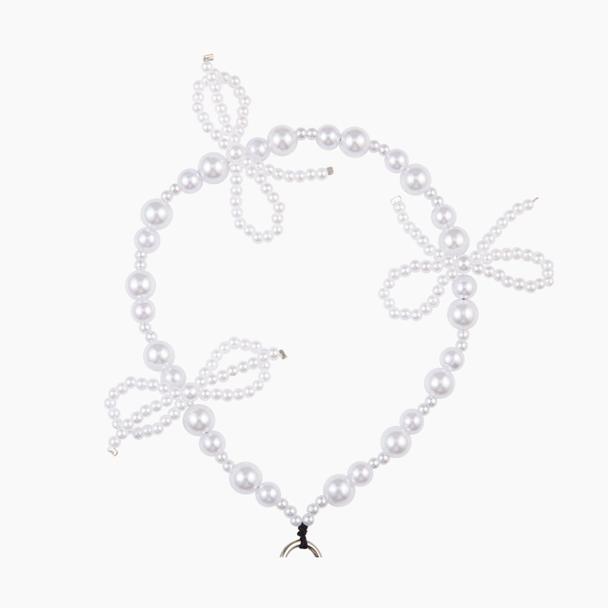White Pearl-Style Bow Phone Wristlet – Silver-Tone Fittings