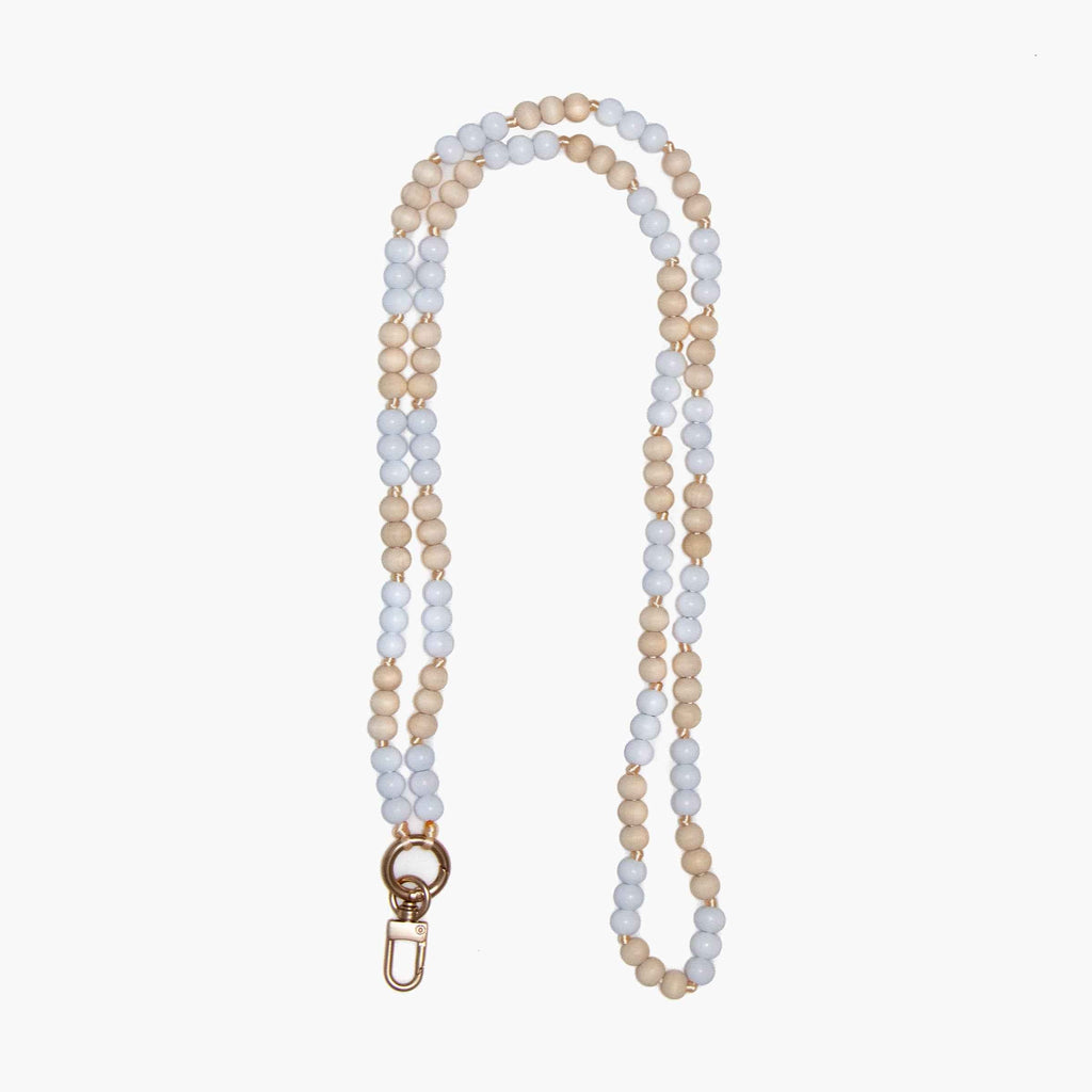 Neutral Wooden-Bead Crossbody Phone Strap