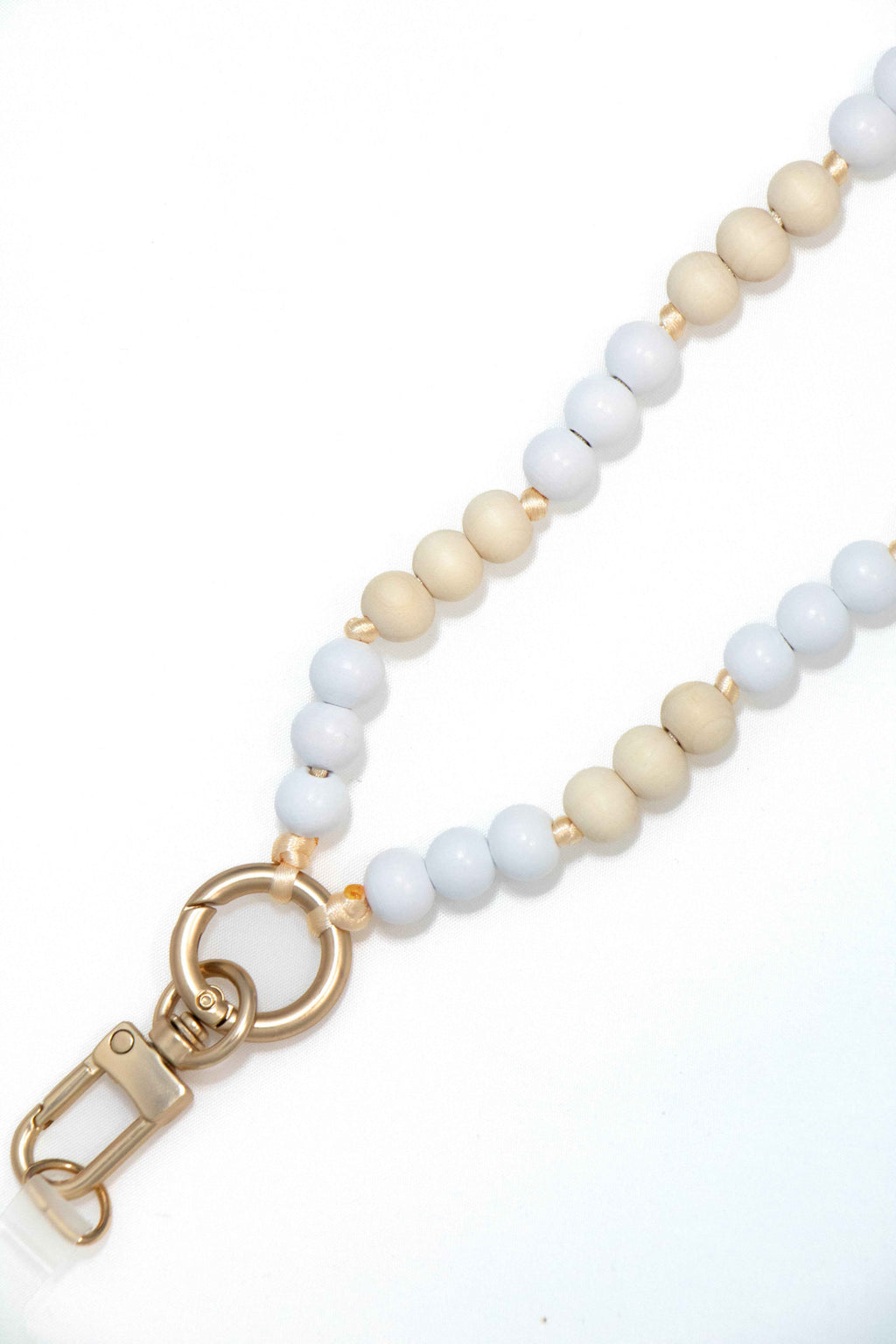 Neutral Wooden-Bead Crossbody Phone Strap