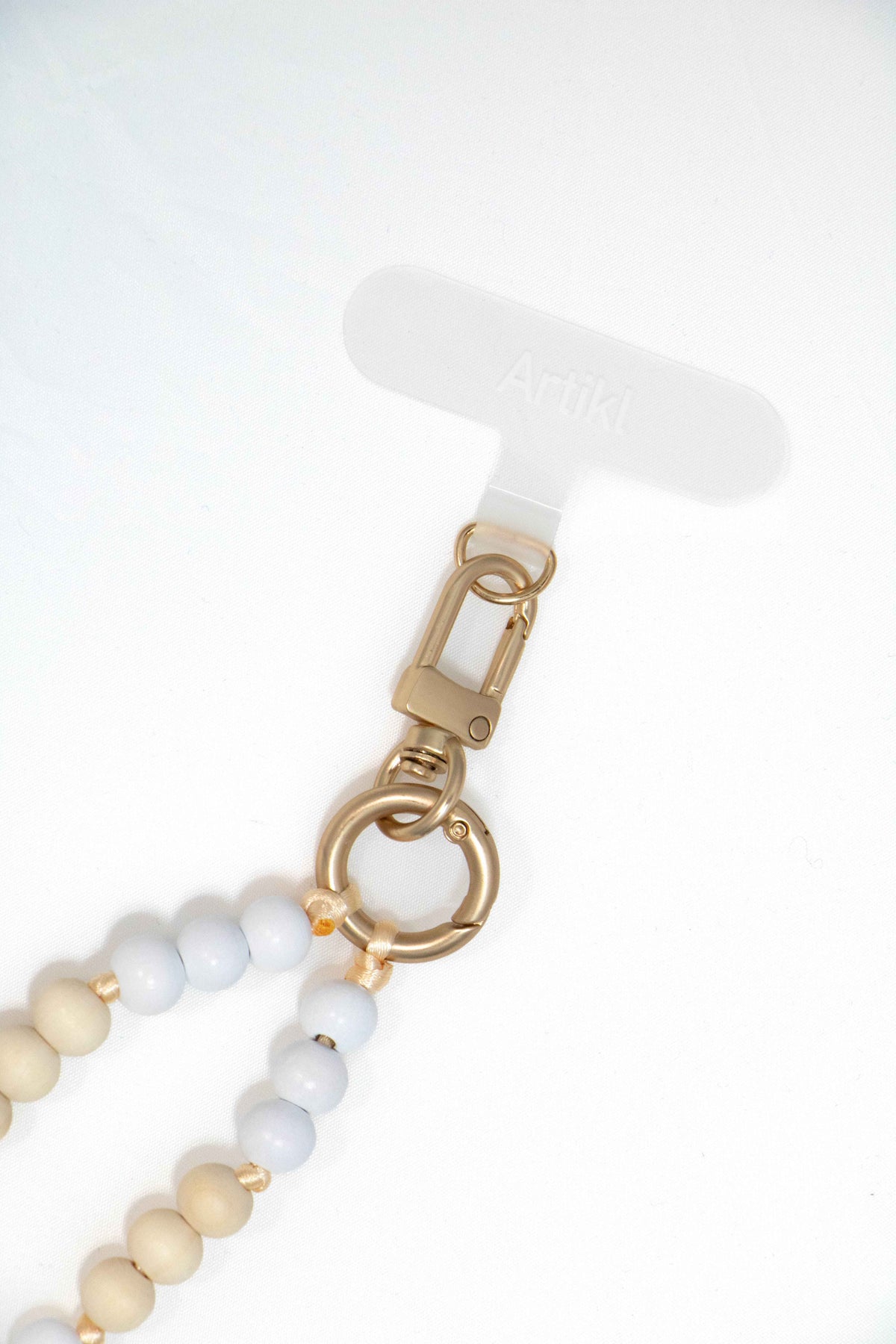Neutral Wooden-Bead Crossbody Phone Strap