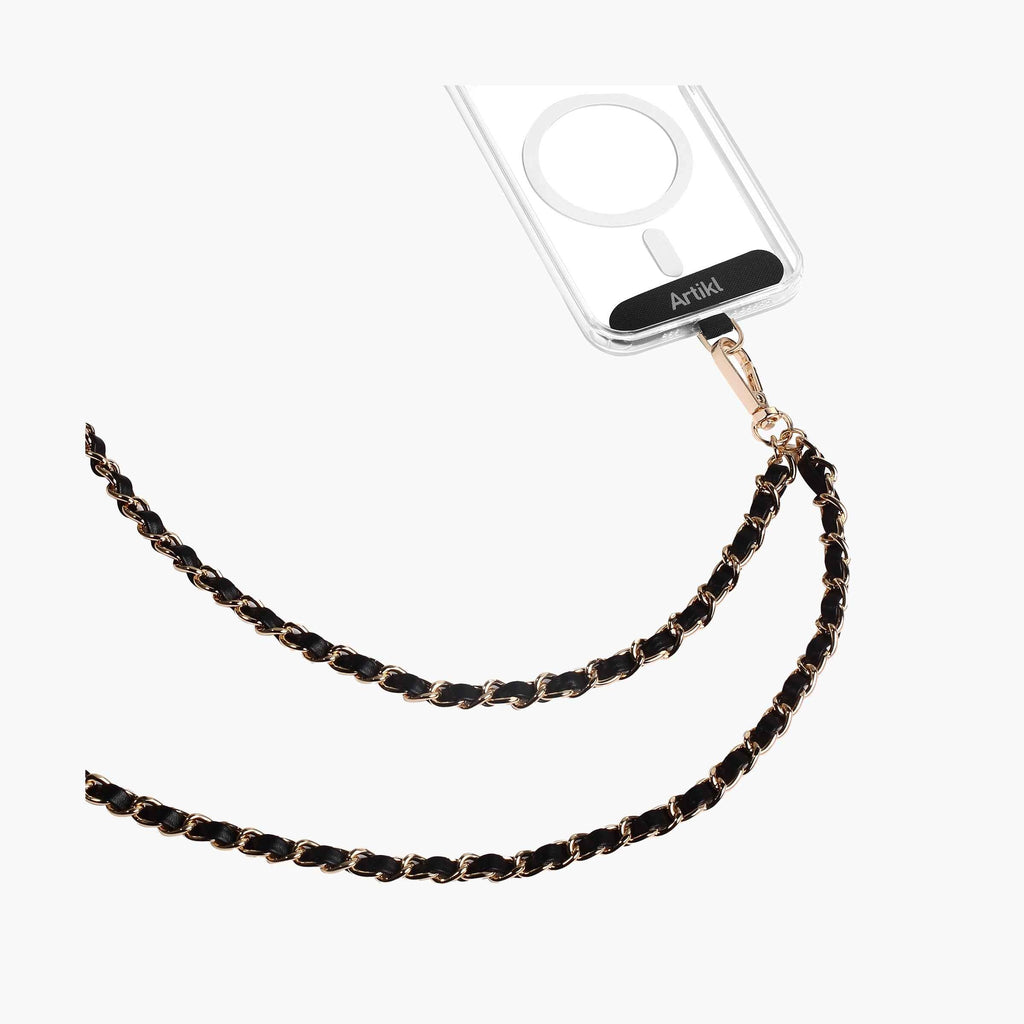 Faux-Leather Woven Metal-Link Crossbody Phone Chain