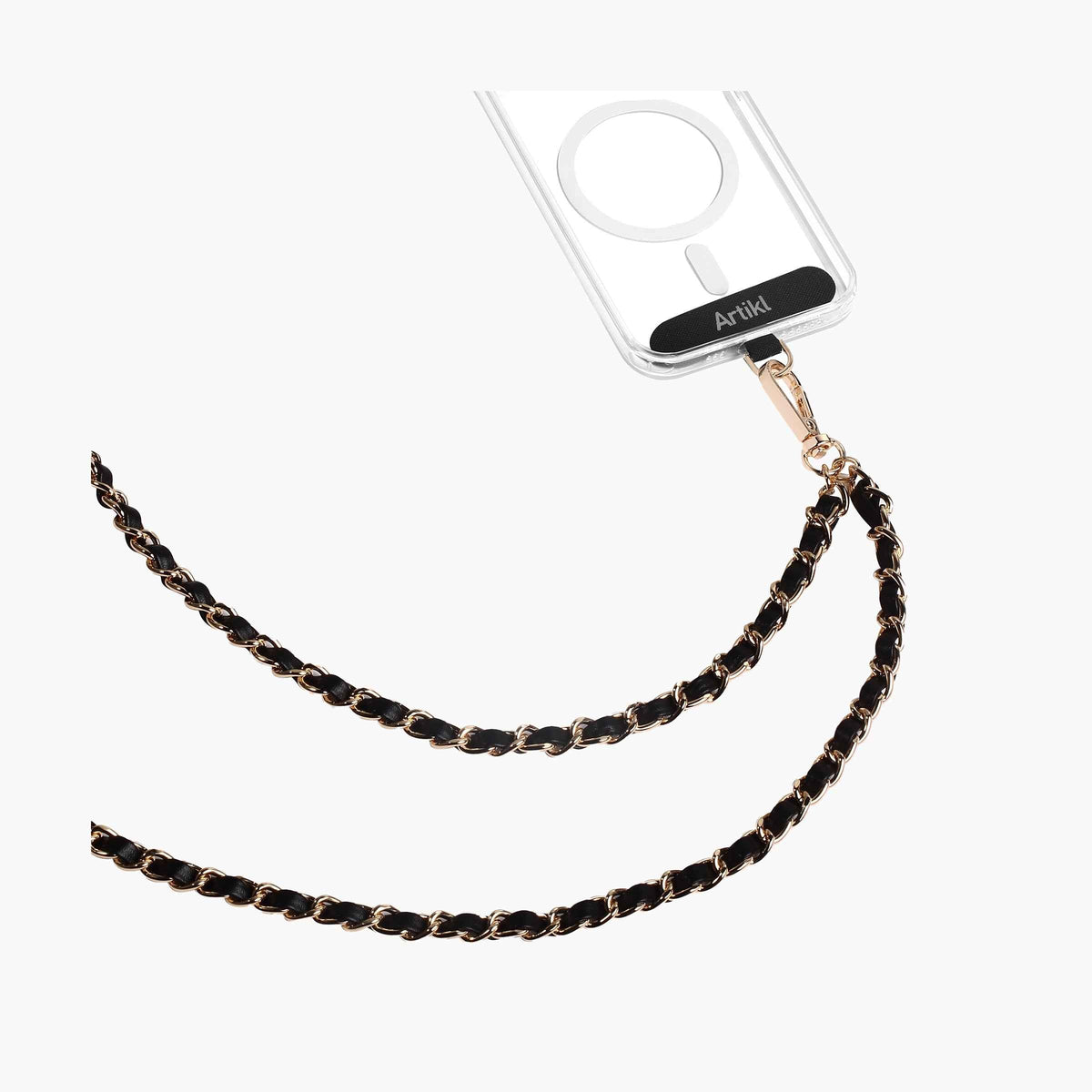 Faux-Leather Woven Metal-Link Crossbody Phone Chain
