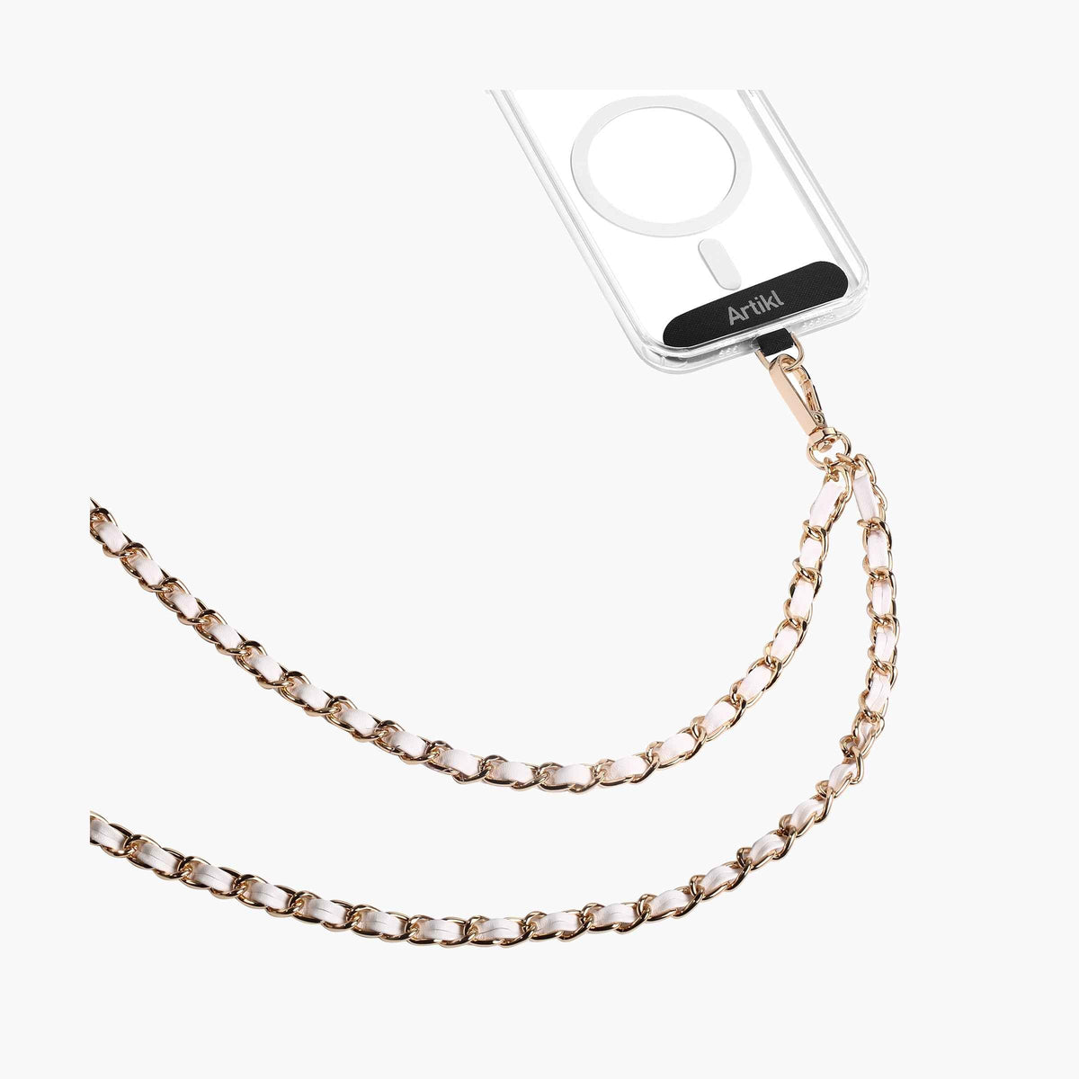 Faux-Leather Woven Metal-Link Crossbody Phone Chain