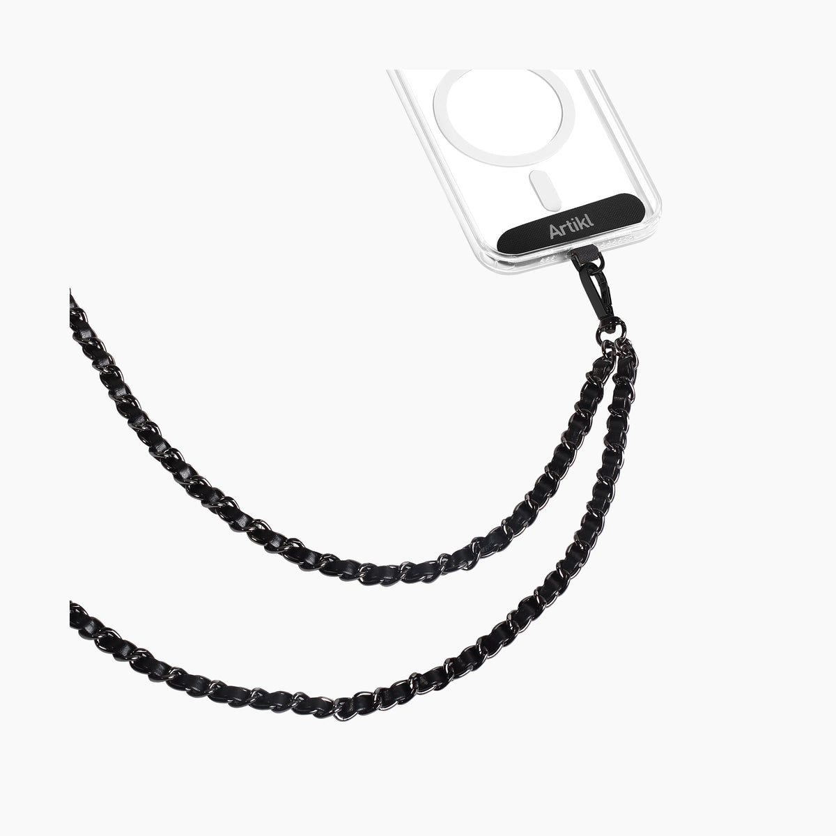Faux-Leather Woven Metal-Link Crossbody Phone Chain