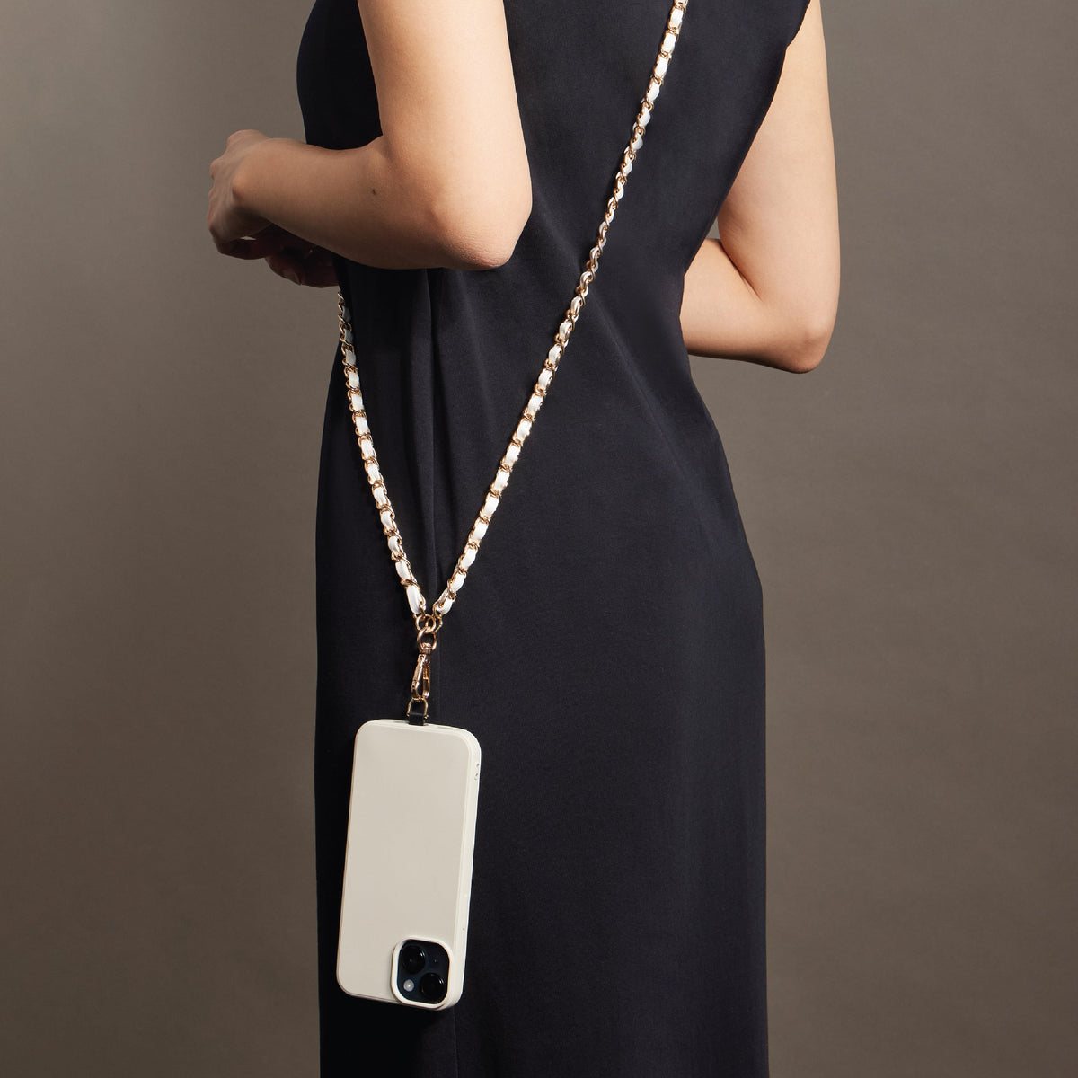 Faux-Leather Woven Metal-Link Crossbody Phone Chain